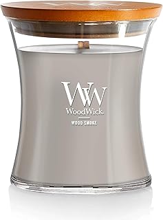 WoodWick Wood Smoke Hourglass Candle 9.7 oz. Medium Fall Candle with Crackling Wick for Smooth Burn Aromatherapy Soy Wax Blend