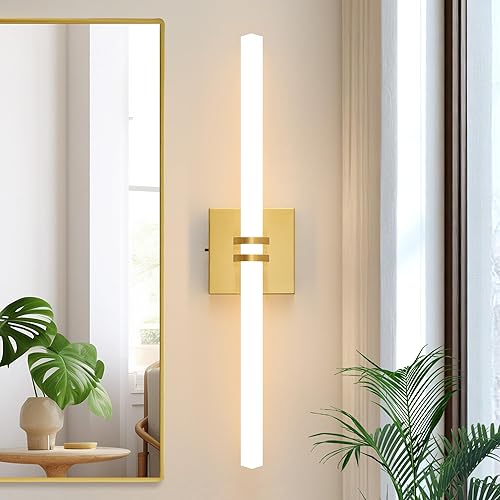 Lámpara de baño sobre espejo, lámpara LED dorada moderna de montaje en pared con 5 colores regulables 3000K-6000K, iluminación de tocador de 22.05