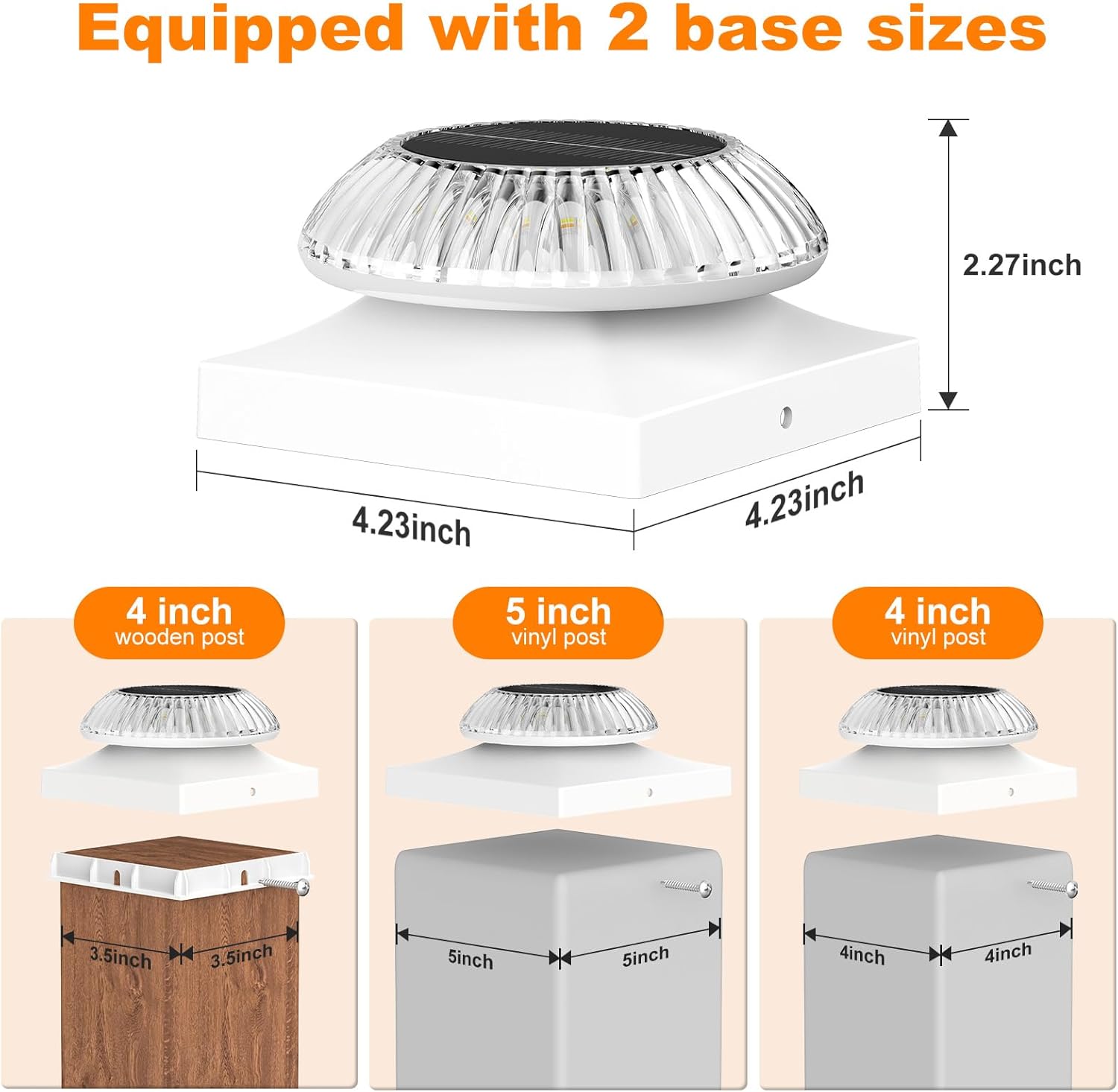 VOLISUN Solar Post Cap Lights 8pack, White Solar Fence - Post Lamps Outdoor Waterproof, with Warm/Natural/Cool Light,for 4x4 Wooden/Vinyl