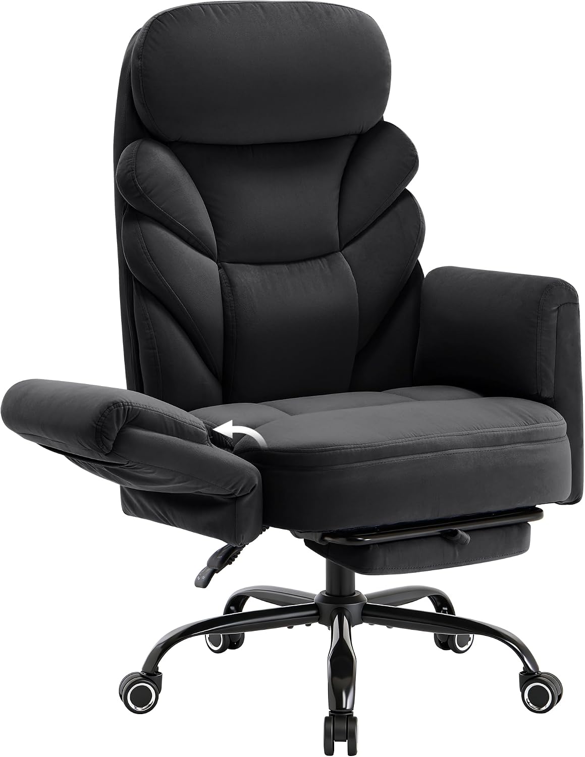Big and Tall Office Chair, Reclining High Back Criss Cross Desk Chair | Footrest, Foldable Arms, Soft Wide Pet Seat, Thick Padded, Cross Legged Home Office Large Ergonomic Computer Chair