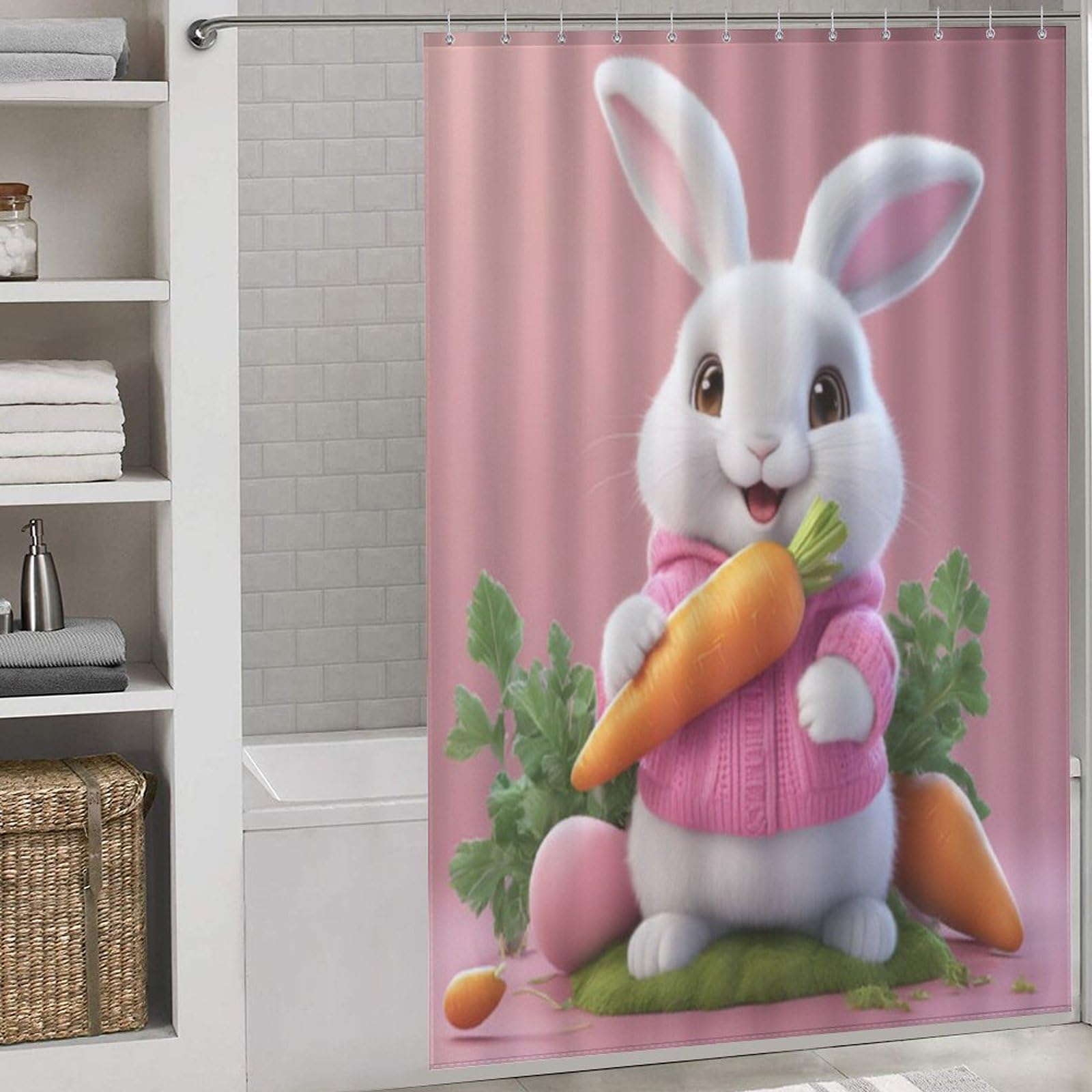 Rideau de douche lapin en polyester lavable 152x183 cm