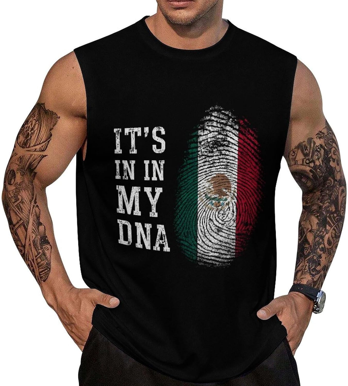 It's in My Mexican Fingerprint Men Summer Sleeveless Crew Neck Top 5XL