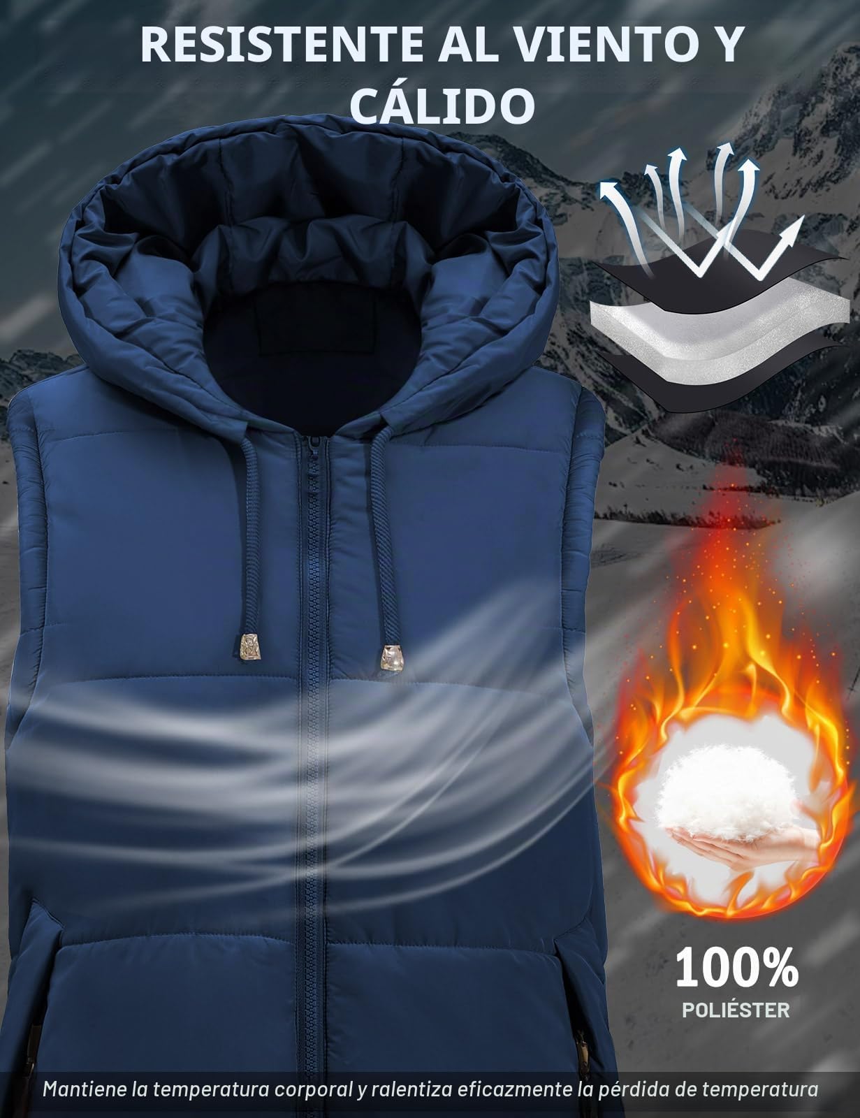 Vancavoo Chaleco Acolchado Mujer Invierno Largo Chaqueta sin Mangas Chaleco de Plumas Chaquetas con Capucha Abrigo de Cálidos on Bolsillos