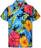 V.H.O. Funky Hawaiian Shirt Men Short-Sleeve Front-Pocket Big Flower Multiple Colors