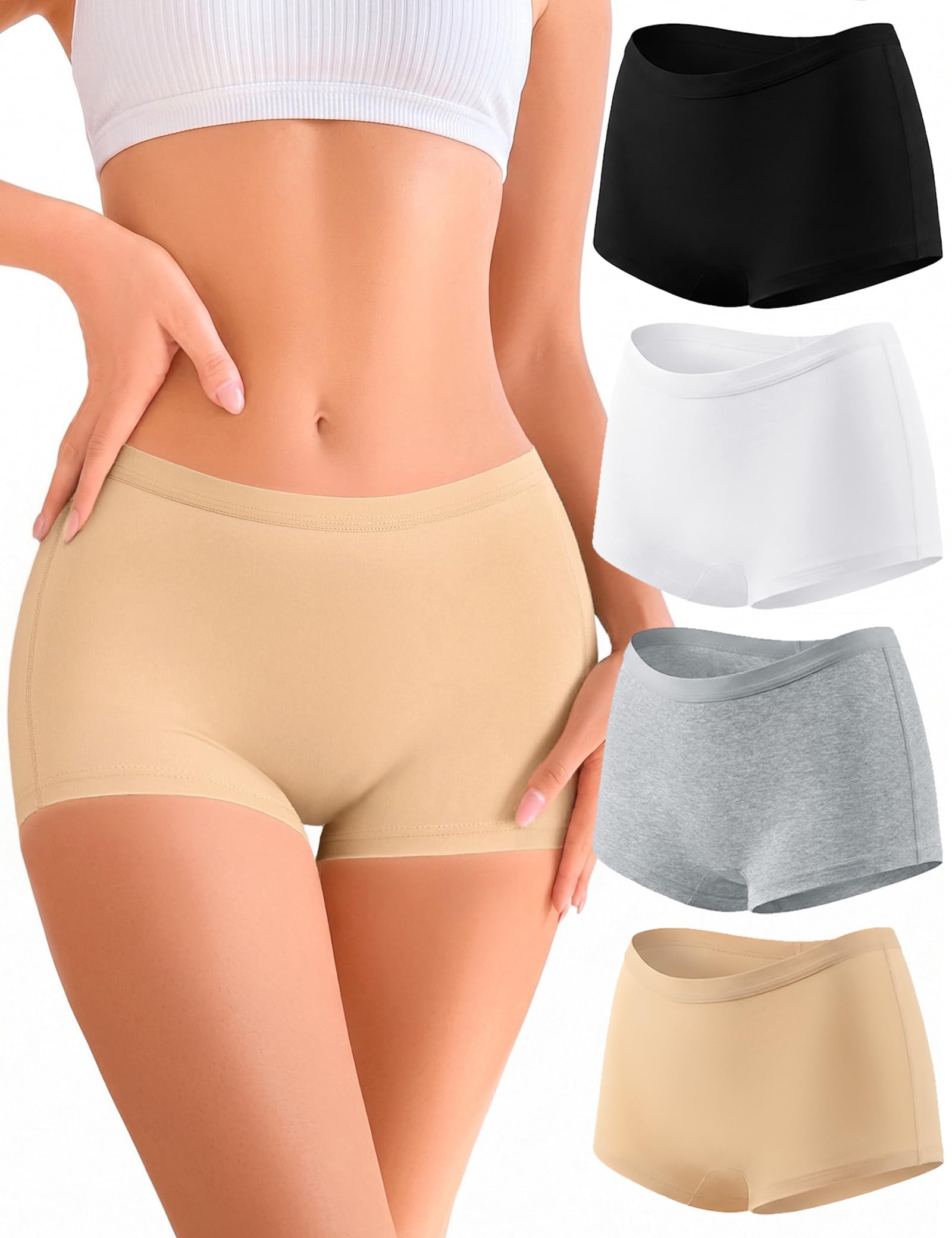 Briyat Boxershorts Damen Baumwolle Hohe Taille Baumwoll Unterwäsche Damen Hotpants Hipster Weich Pantys Slips Mehrpack 4er Pack