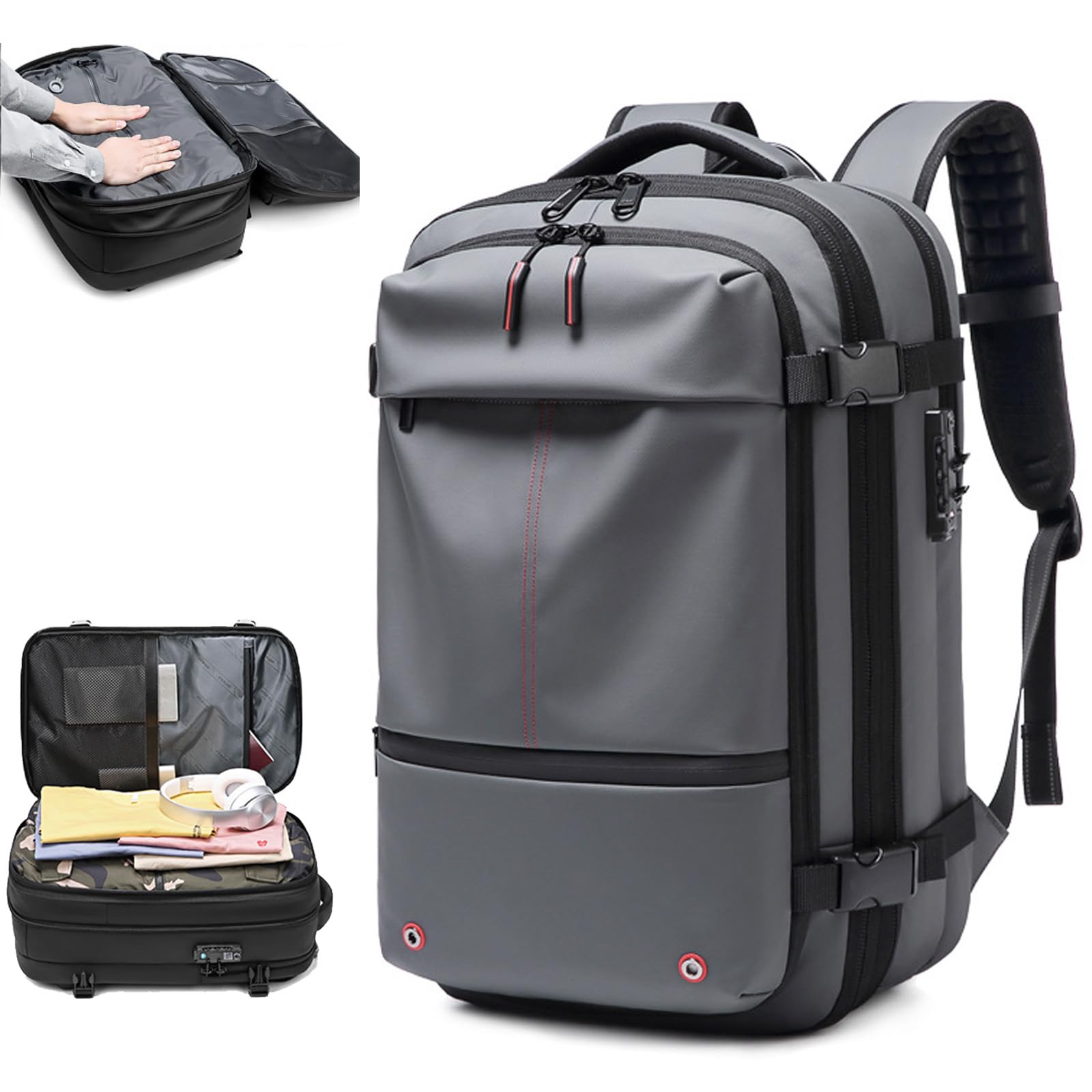 Vacpack Travel Backpack 60L gris, sac à dos extensible avec compression sous vide