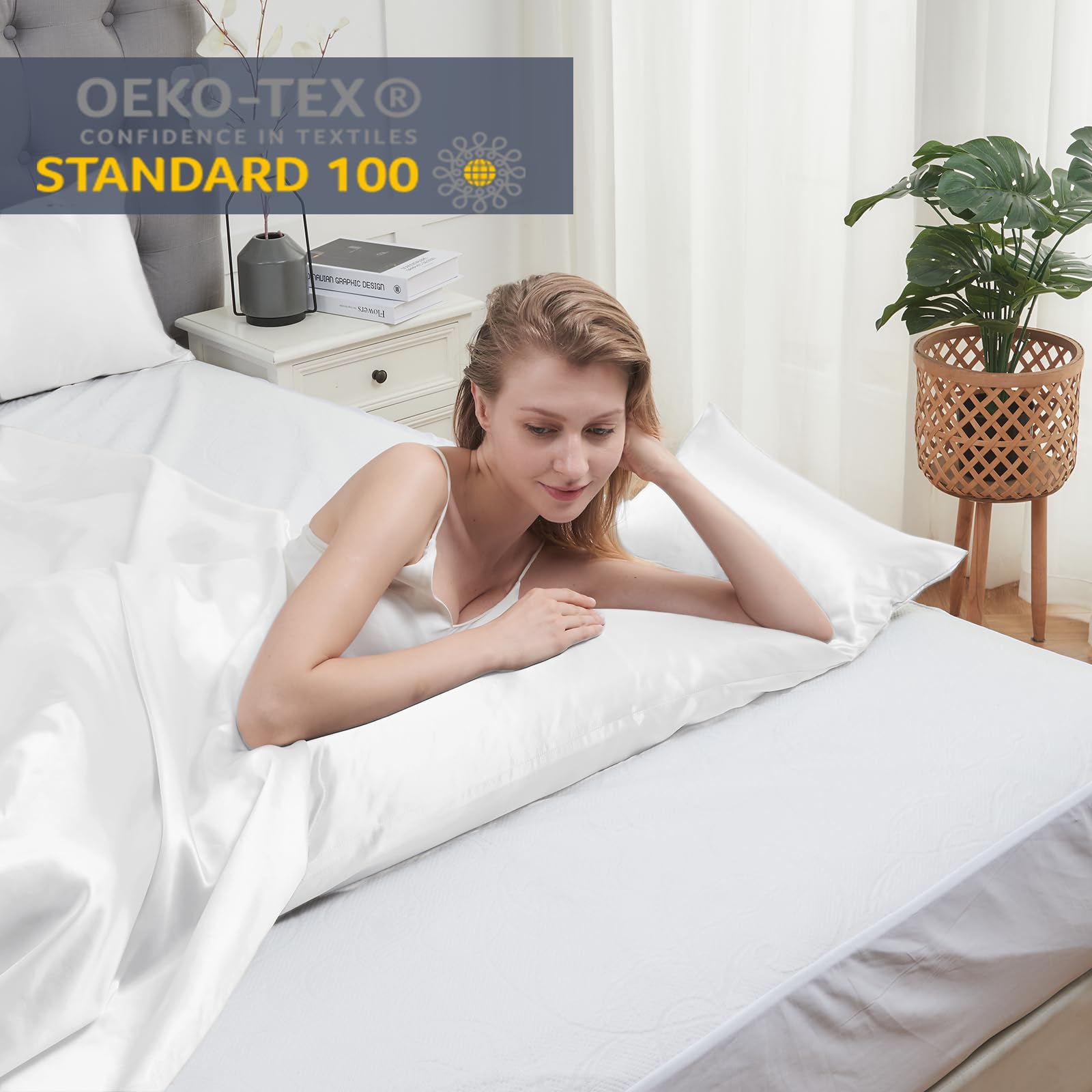 Set De 2 Taies De Traversin En Satin Seiwohl - 40x145cm, Certifié Oeko-TEX - Avec Bonnet Et Chouchou