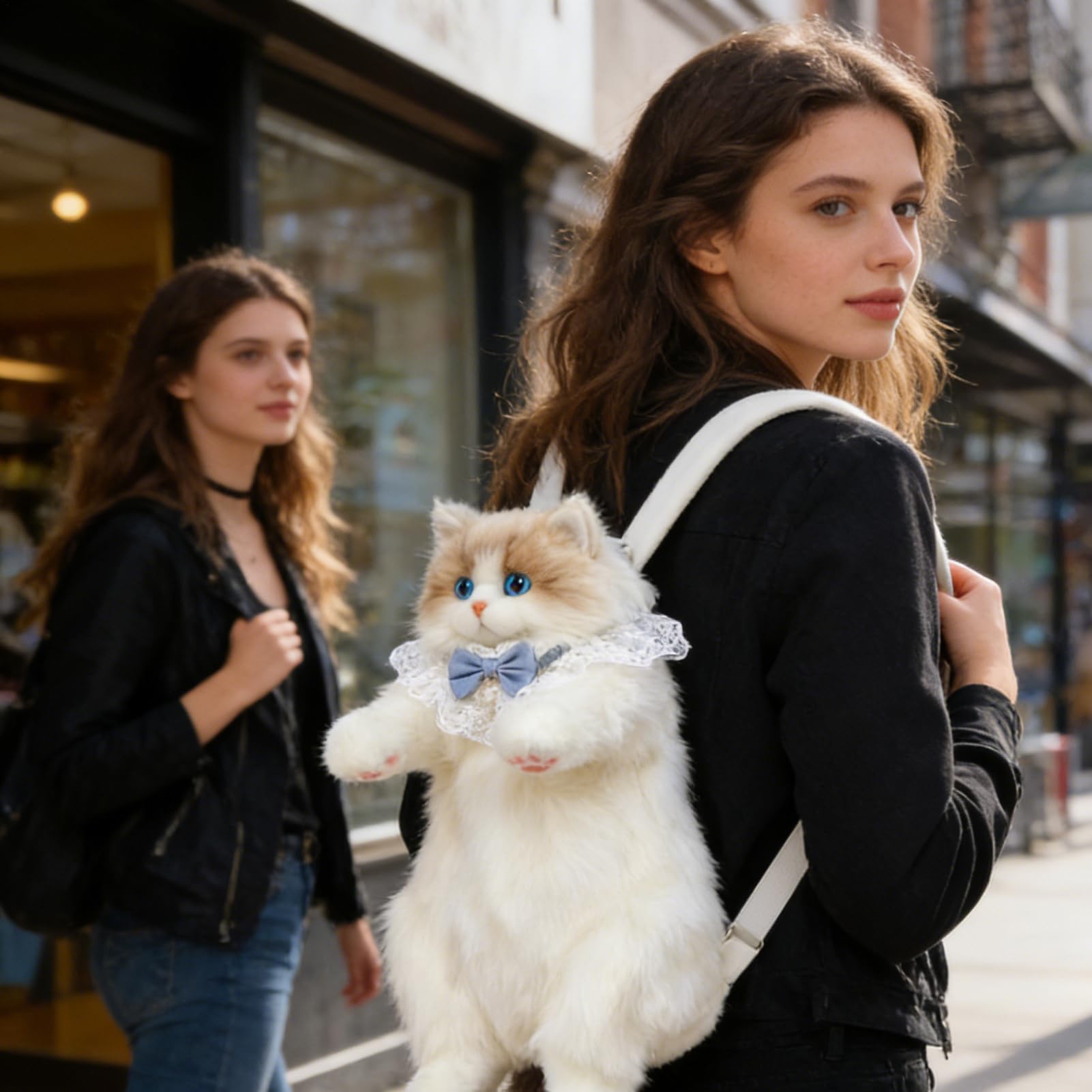 Zaino realistico a forma di gatto, borsa in peluche con tracolla rimovibile, morbido zaino a forma di gatto, per scuola, lavoro, ufficio, viaggi, vacanze, fine settimana, viaggi, viaggi, viaggi