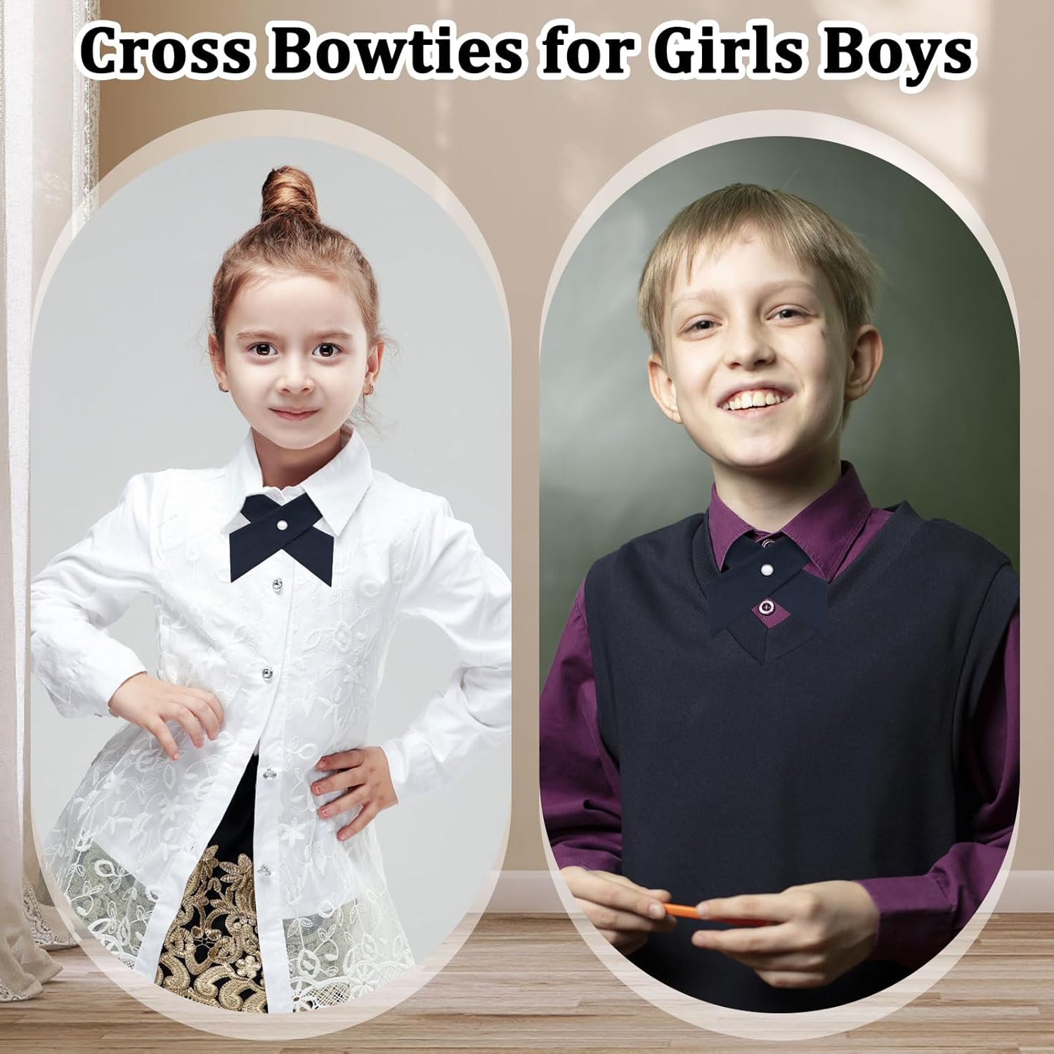 Bow Ties for Women Criss-Cross Tie Adjustable Pre Tied Bowtie Solid Color Neck Tie for Girls Boys Teens School Uniform - Image 2