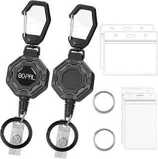 2Pack Badge Holder Retractable Keychain: 4 Id Card Holders - Tactical Badge Reel Heavy Duty with Big Clip & 32" Steel Cord for Security, Office, School, Hospital, Construction, Recreation, 8oz