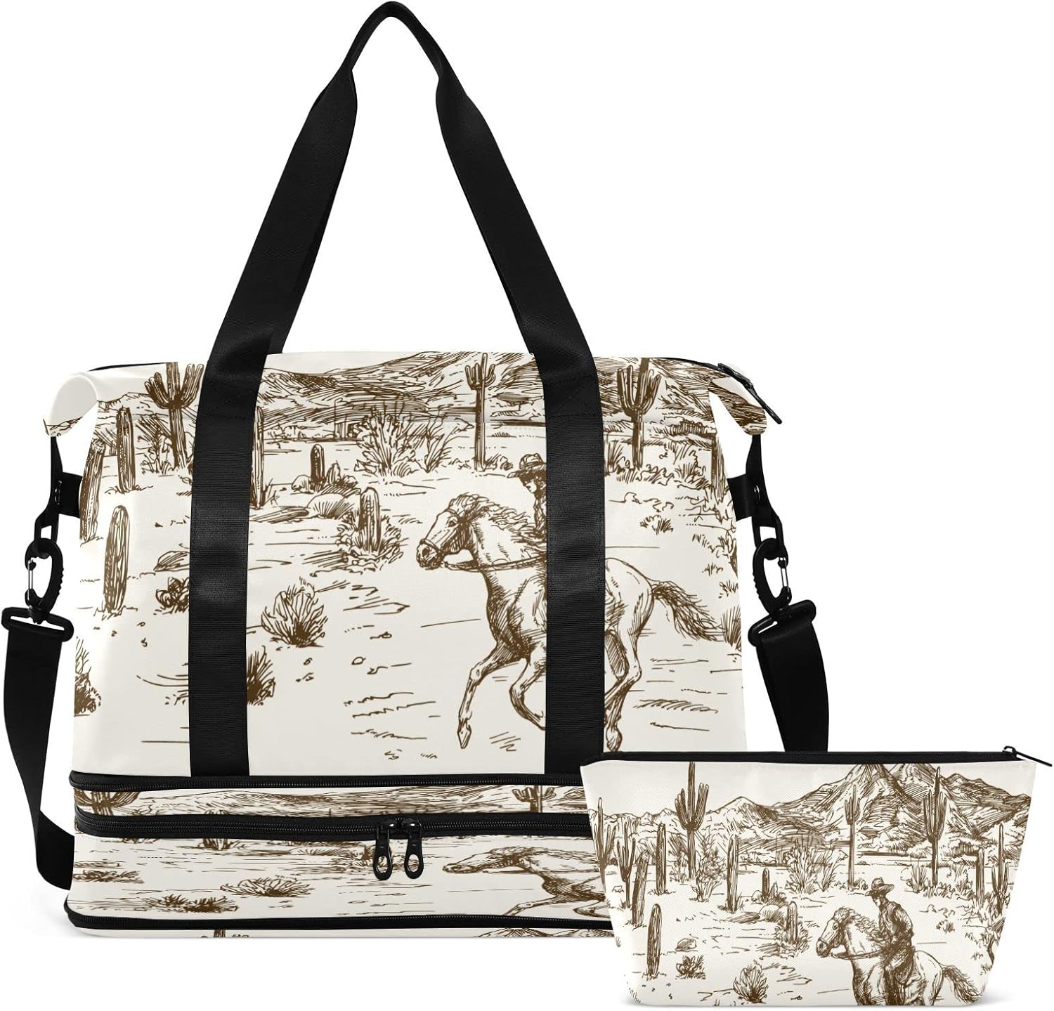 Blueangle Western Desert Cowboy Travel Duffel Bag, Waterproof Sports Tote Gym Bag with Shoes Compartment, Shoulder Weekender Overnight Bag for Women Men - Image 2