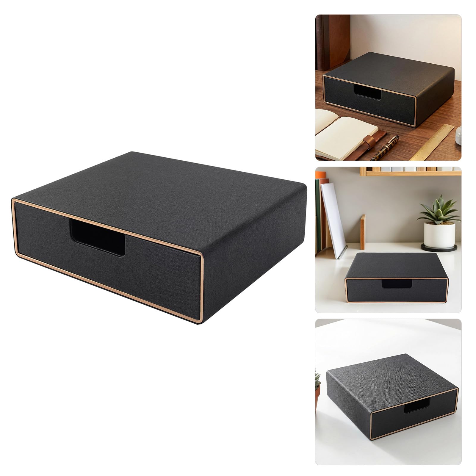 Uonlytech Schwarzer Schreibtisch Organizer Aufbewahrung mit Schublade aus Pu und Mdf und Platzsparend für Büro und Konferenzraum
