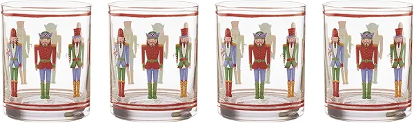 Lenox 896921 Nutcracker Double Old Fashioned Glasses, Set of 4, Assorted, Christmas Drinkware, Holiday Hosting