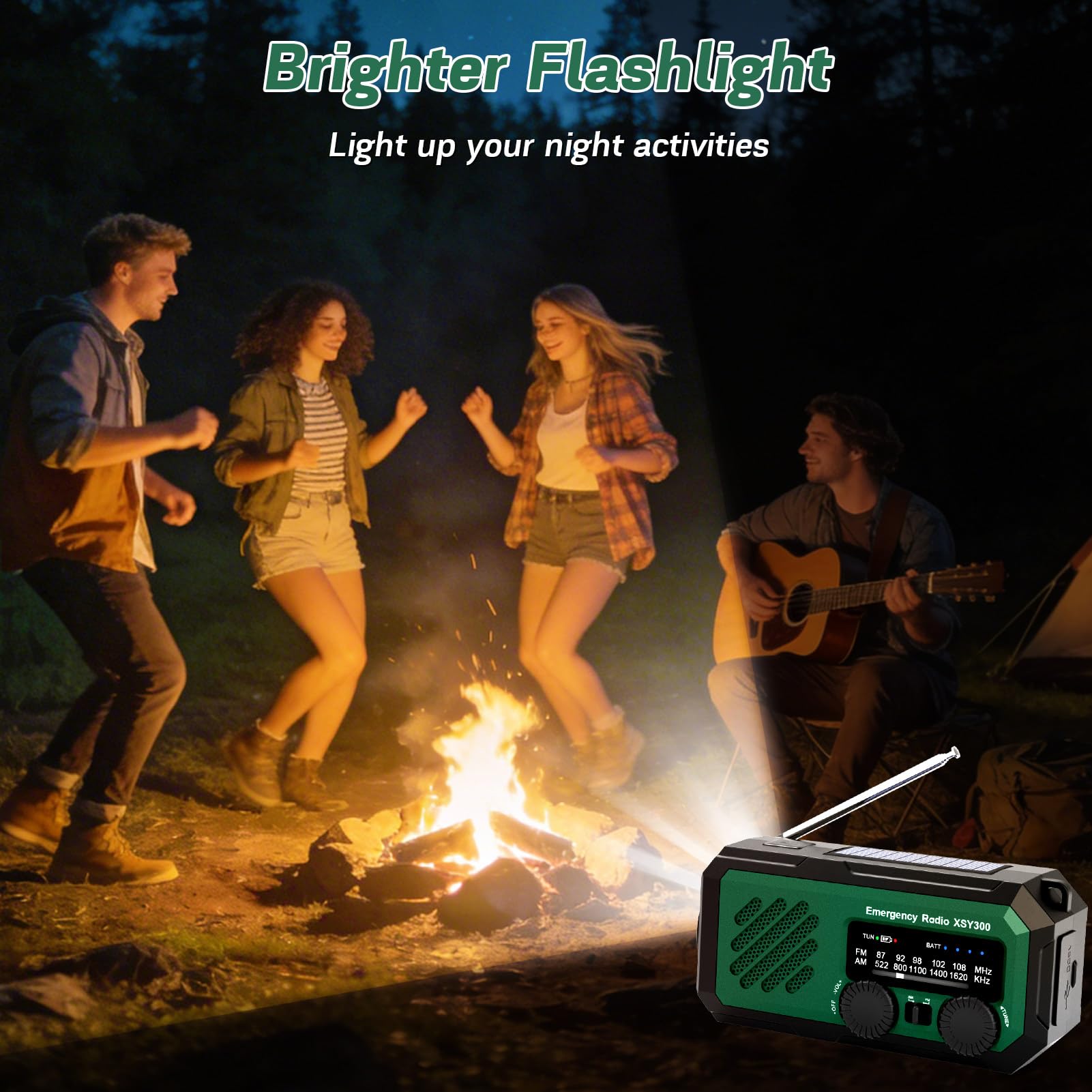 YIKANWEN Tragbares Notfall-Kurbelradio, 2000mAh Wiederaufladbare Batterie, AM/FM Radio mit LED-Taschenlampe für Drinnen und Camping im Freien, Dunkelgrün
