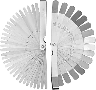 CAMWAY Feeler Gauge Set, Stainless Steel Metric/Inch 32-Piece Tapered Feeler Gauge and 16-Piece Bent Feeler Gauge 45º Blades Offset for Measuring Gap Width/Thickness Measuring Tools