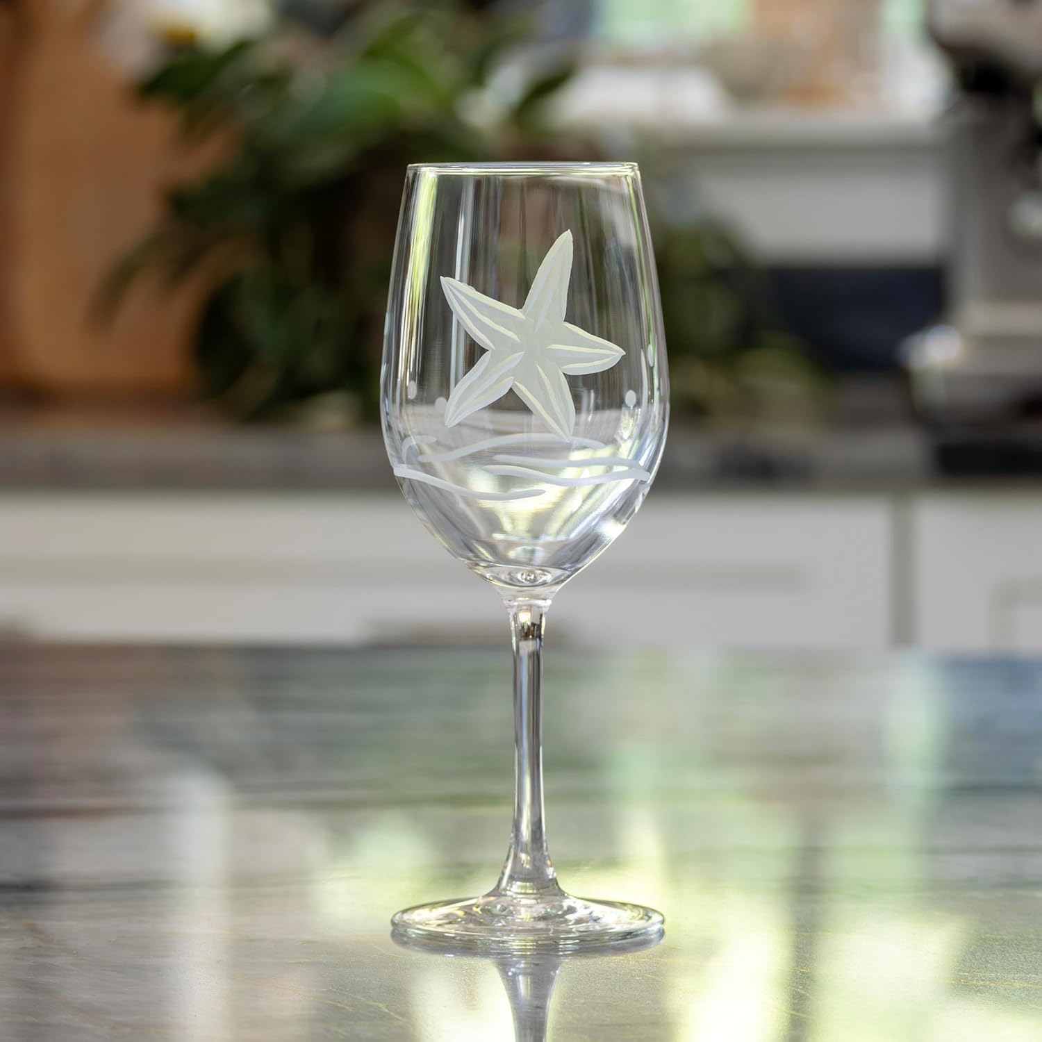 Rolf Glass Starfish White Wine Glass | 12oz Coastal Glassware | Set of 4 | Engraved Lead-Free Wine Glasses | Made in the USA