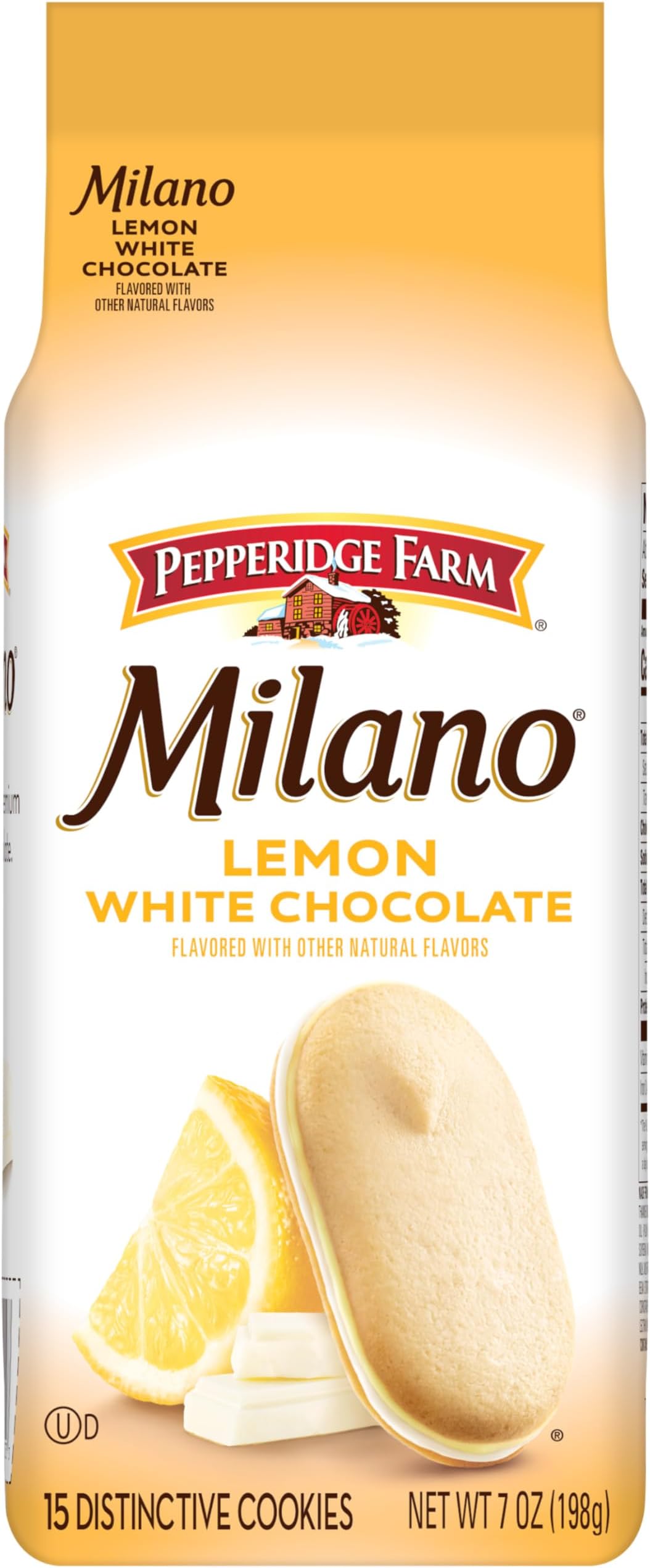 Pepperidge Farm Milano White Chocolate Lemon Flavored Cookies, 7 Oz Bag