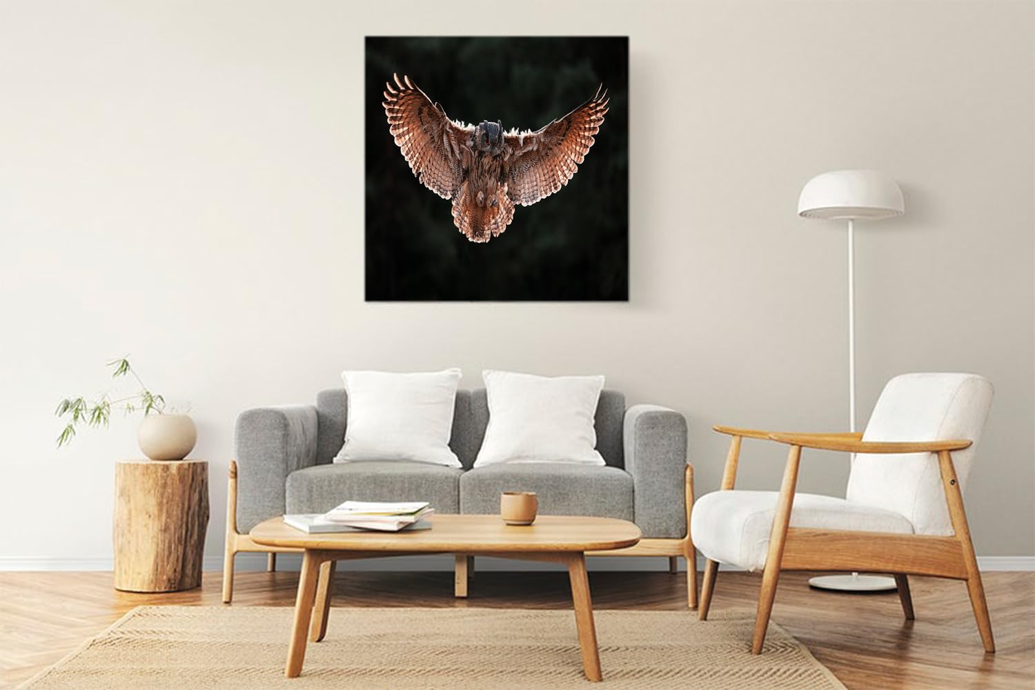 VERRE ART Printed Framed Canvas Painting for Home Decor Office Wall Studio Wall Living Room Decoration (22x22inch Wrapped) - The Eurasian Eagle-Owl, Bubo Bubo
