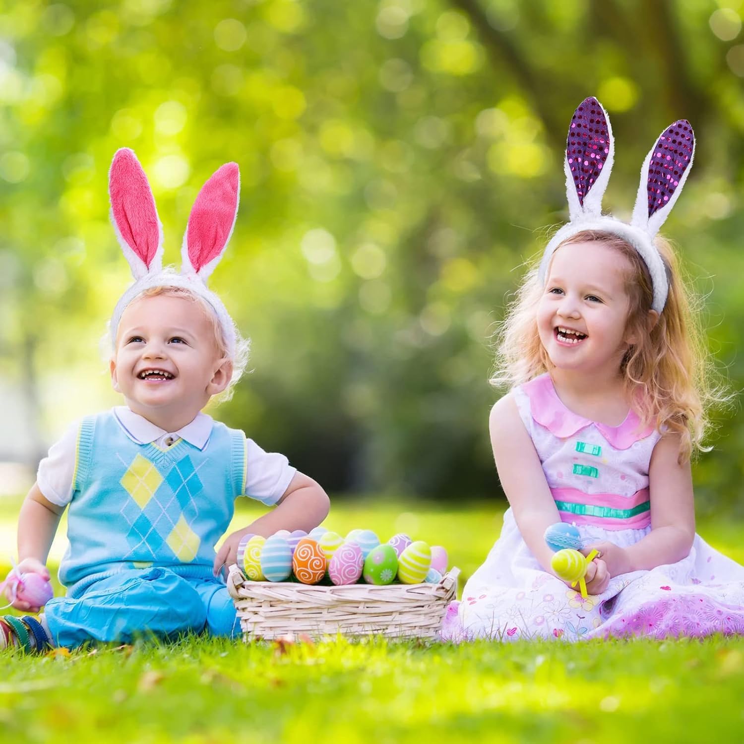 Hollyfield Osterhasenohren-Stirnband, 12-teiliges Plüsch-Hasenohren-Stirnband, Ostern, Partybevorzugung, Kostüm, Verkleidungszubehör, Ostergeschenk für Kinder, Cosplay, Hasenohren, Stirnbänder