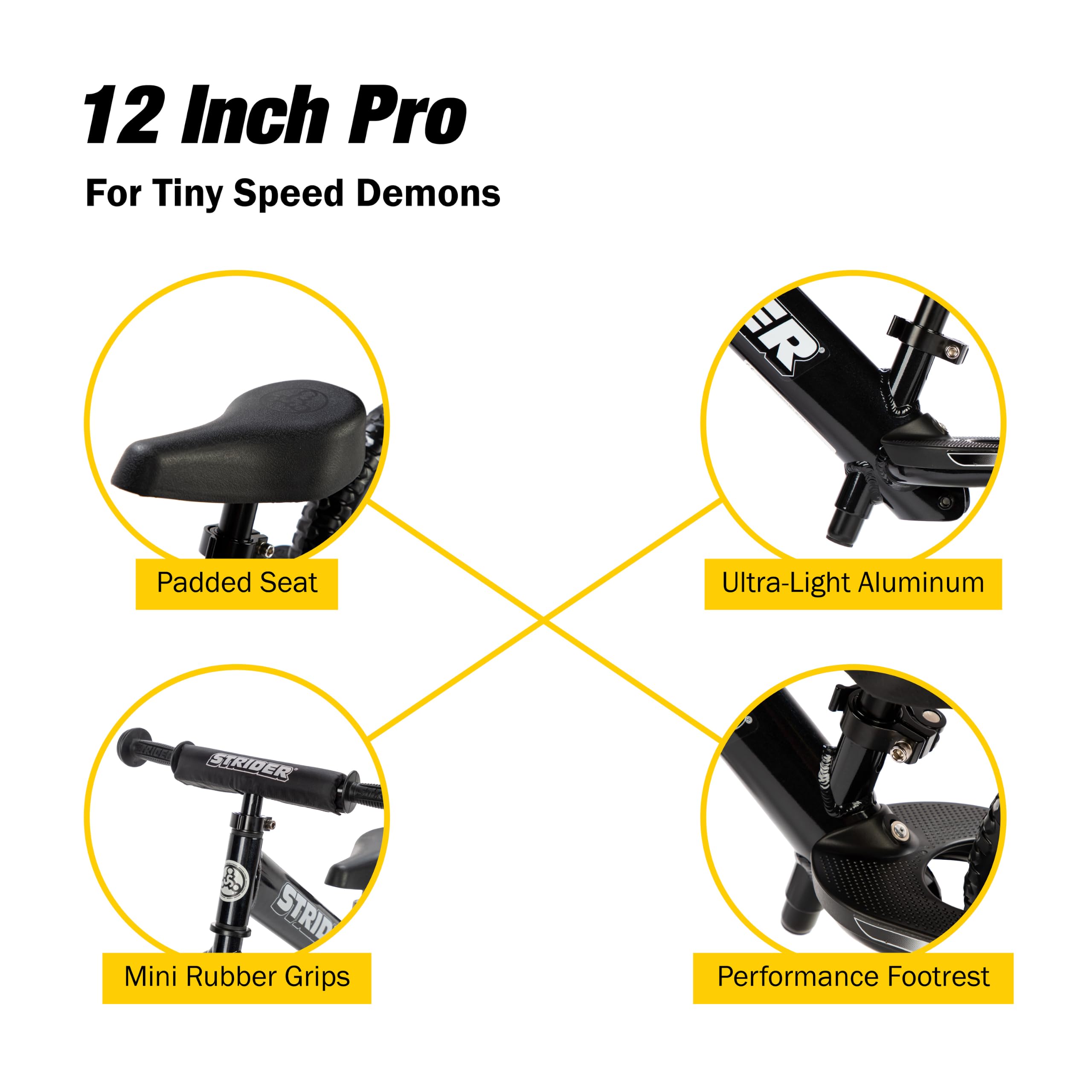 Strider 12 Pro Aluminum Balance Bike for Kids Aged 15 Years Black Pearl | No-Pedal Pro Balance Bike Ultralight Aluminum Frame Adjustable Seat Never-Flat Foam Rubber Tires Easy Assembly product thumbnail 5