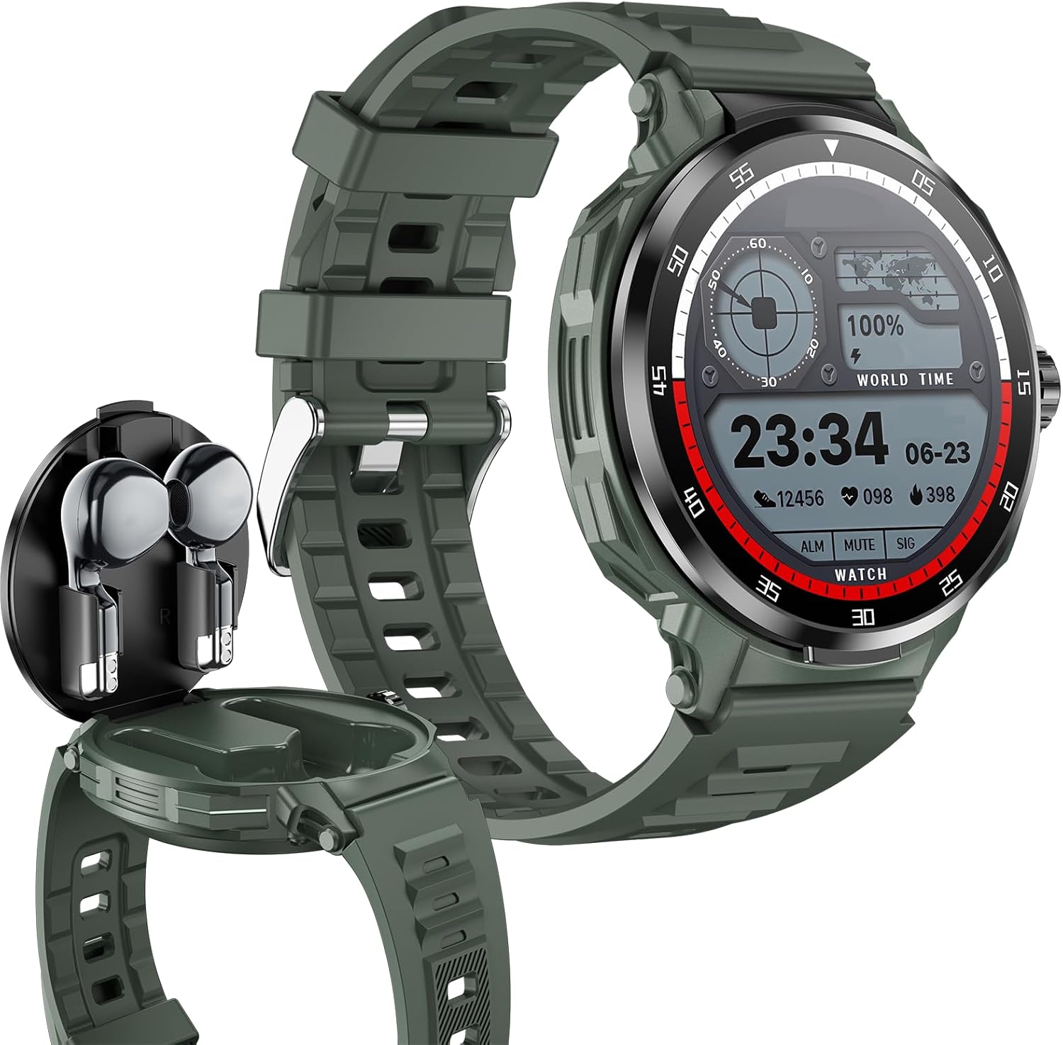 Yihou Smart Watch with Earbuds 2 in 1 Watch with Earbuds Fitness Tracker for Men Women with Sleep Tracker Heart Rate Monitor NFC for Android iOS Green
