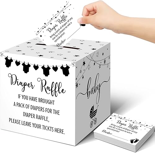 Miniatura 1 de Teling 51 boletos para rifas de pañales con caja de tarjetas, decoración de baby shower, caja de soporte para baby shower, para fiesta de rifas de
