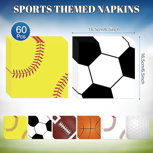 Miniatura 4 de Hushee 180 piezas de decoración de fiesta de cumpleaños temática deportiva, suministros desechables que incluyen 60 platos de papel temáticos