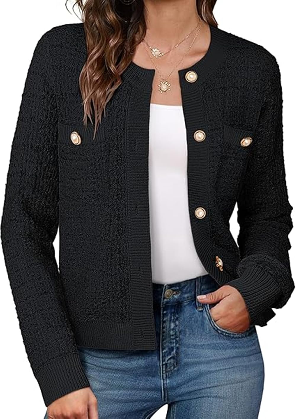 GRACE KARIN Strickjacke Damen Herbst Langarm Warm Strickjacke mit Knöpfen