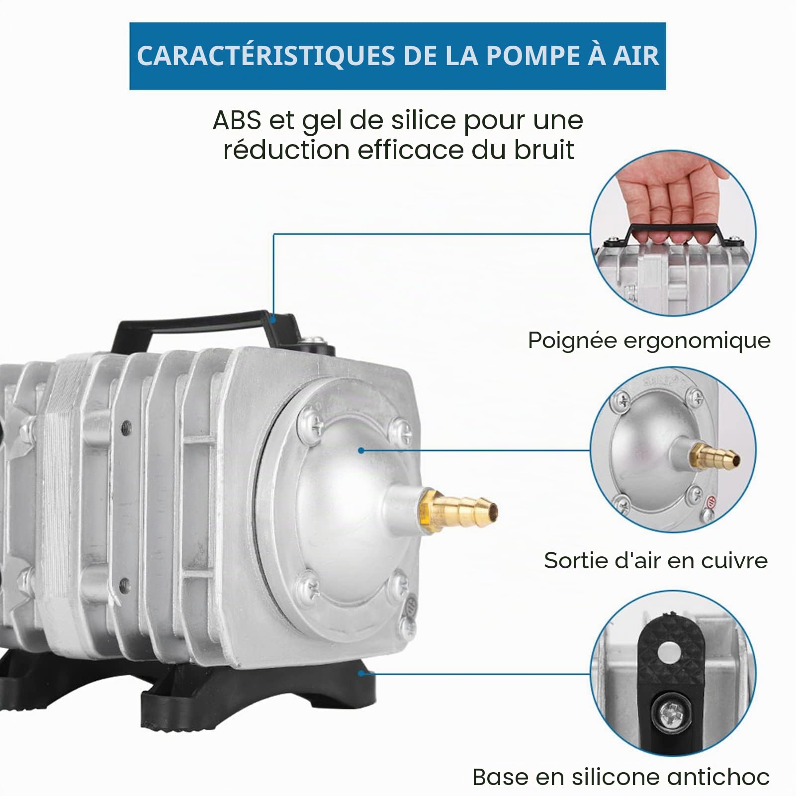 HAILEA ACO318 Compresseur d air Commercial 45W pour Aquarium Bassin Fontaine étang et hydroponie avec collecteur à 6 vannes Tuyau de 10m Anti-Retour Pierres