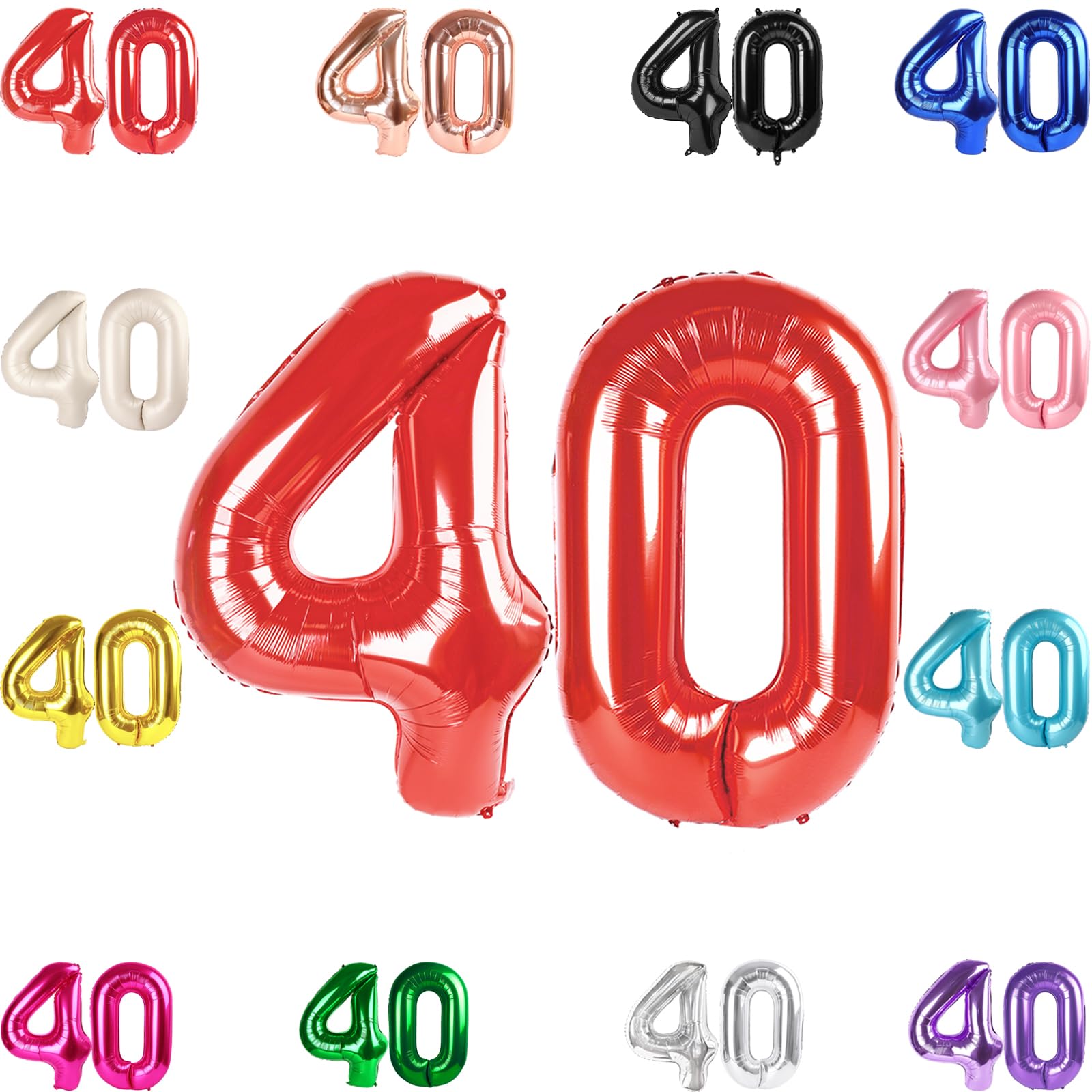 40 Balloon Number, Red Number 40th Birthday Balloons 40 Inch, 40 Years Old Red Birthday Decorations for Men Women, 40th Anniversary Decorations