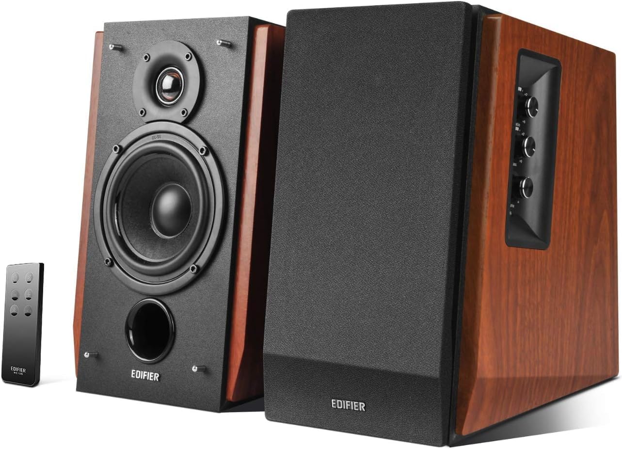 Edifier R1700BT Amplified Bluetooth Bookshelf Speaker System, 2.0 Powered Active Speakers 66 Watt RMS - Wooden