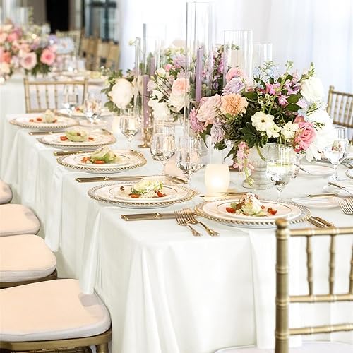 Miniatura 173 de Paquete de 10 manteles redondos de 120 pulgadas, mantel de poliéster blanco para mesa redonda, resistente a las manchas y a las arrugas, mantel