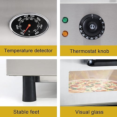 Miniatura 2 de Horno eléctrico para pizza, encimera de acero inoxidable, con piedra de pizza redonda de 12 pulgadas, horno de pizza portátil, apto para fiestas,