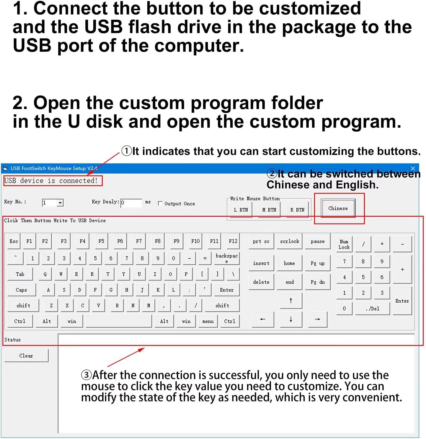 Programmable USB Macro Keyboard, Major Policy Decision Buttons, One Handed Gaming PC Switch Control Keyboard, USB Flash Drive with Customized Program, Default Enter Function, Red
