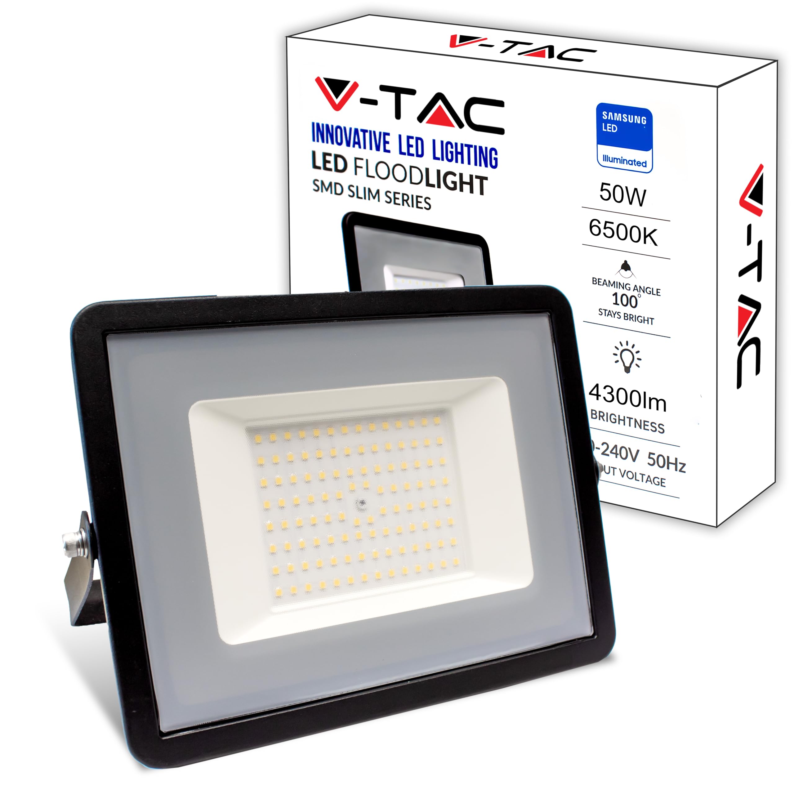 V-TAC LED-Außenstrahler 50 W – [Samsung-Chip – hohe Leistung, geringer Stromverbrauch] – 4300 Lumen – IP65 – LED-Strahler schwarz für Haus, Garten, Garage – wasserdicht – kaltweißes Licht