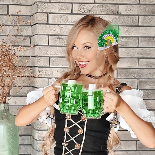 Miniatura 3 de 6 pinzas para el cabello del día de San Patricio con purpurina trébol para el cabello, pasadores de pelo de clavo de la suerte verde con velo verde
