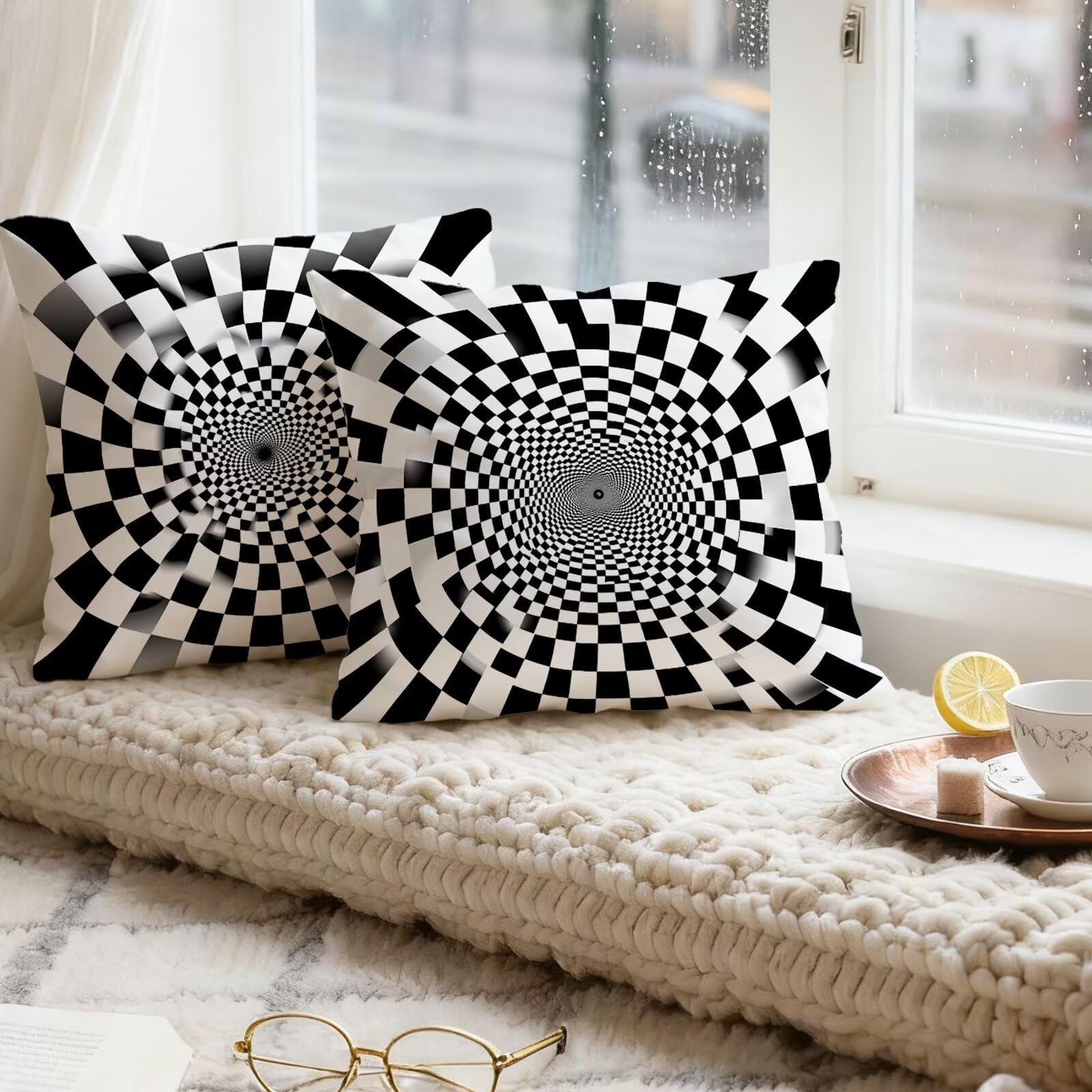 En Blanco Y Negro Funda Cojin 65x65 GeometríA Funda Almohada 65x65 Cojines Sofa Súper Suave Fundas Cojines Decorativos Fundas Almohadas 4 Piezas Cervicales y Cuello, para Hogar Sofa Cama Salon E - 567