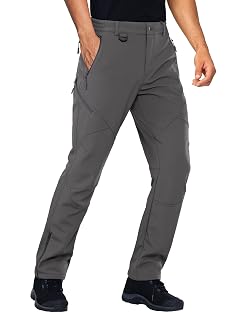 Stlight Mens Snow Ski Water Repellent Softshell Pants for Winter Hiking Fleece Lined Bottom Leg Zipper with 6