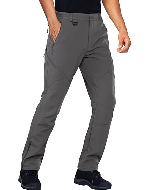 Stlight Mens Snow Ski Water Repellent Softshell Pants for Winter Hiking Fleece Lined Bottom Leg Zipper with 6
