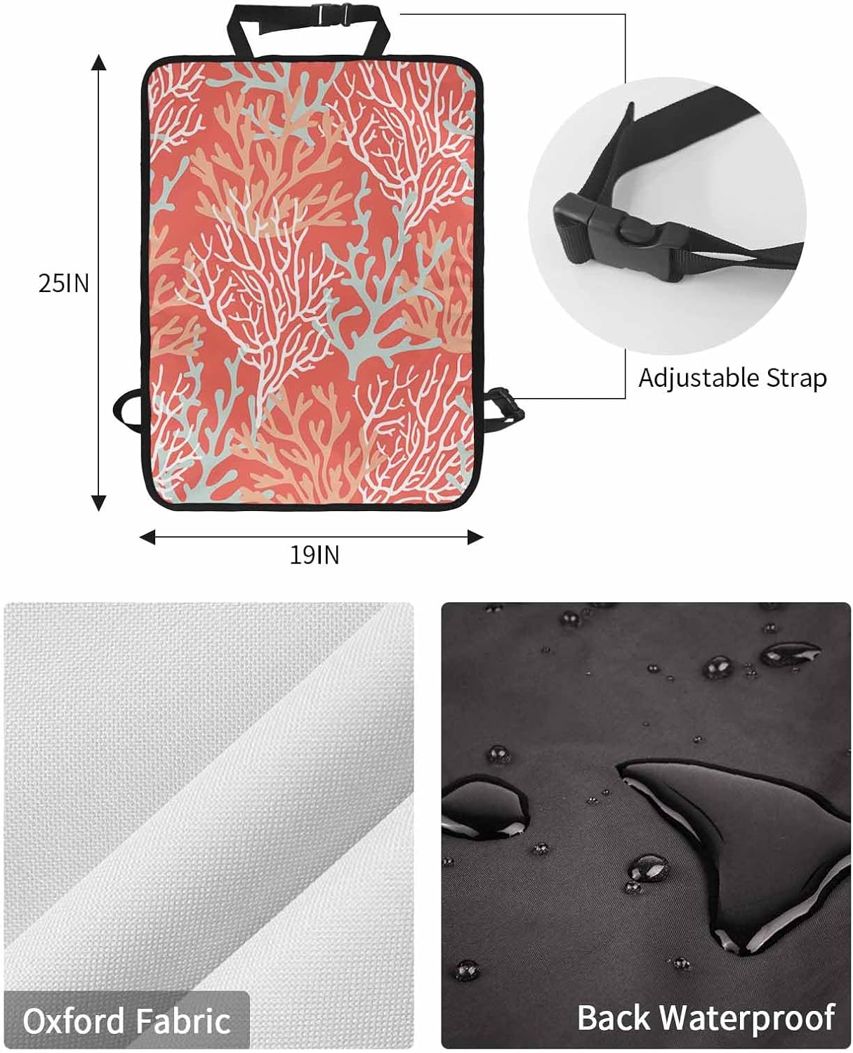 T&H XHome Car Seat Protector, 2 Pack Kick Mats Back Seat Protector Summer Gradient Red Ocean Coral Coastal Waterproof Backseat Cover for Kids Universal Fit Automotive Interior Protectors