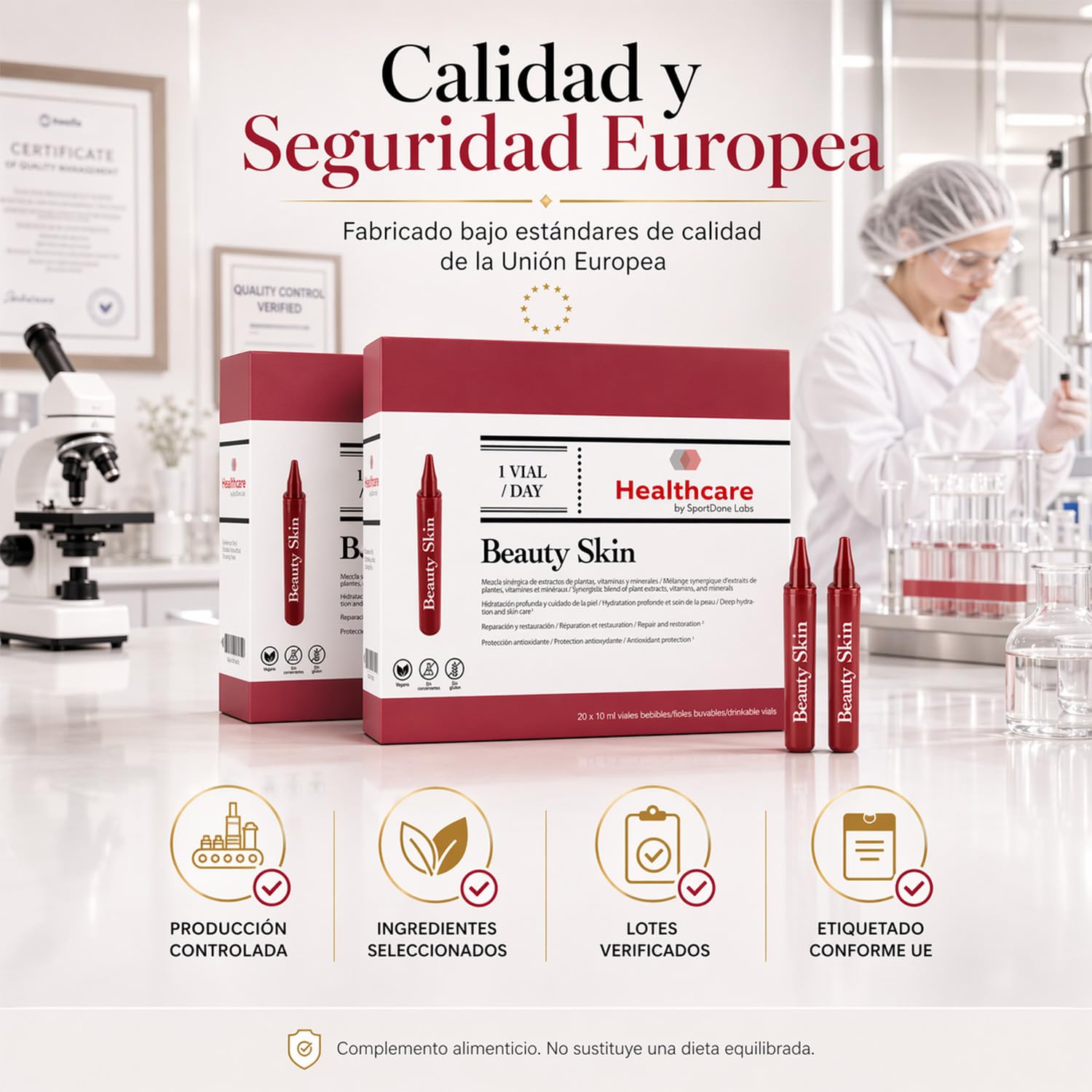 Complemento Alimenticio Piel Radiante – Hidratación, Ácido Hialurónico, Aloe Vera, Hibisco y Coenzima Q10 – 2 Packs de 20 Viales Bebibles de 10ml para Piel Más Firme, Hidratada y Luminoso (40 x 10ml)