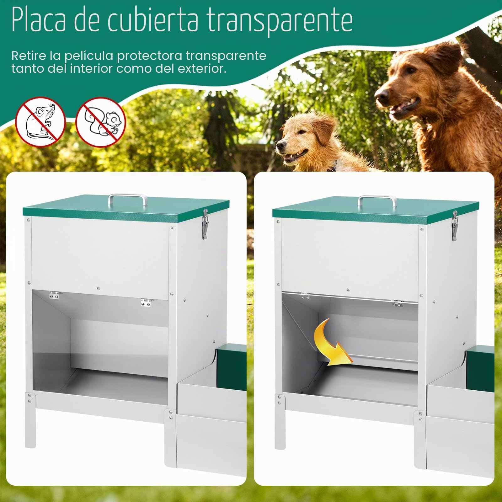 2 en 1 Dispensador Automático de Comida y Agua para Perros 38L Dispensador Automático de Comida para Perros de Raza Grande Dispensador de Agua para Perros al Aire Libre Alimentador de Gravedad