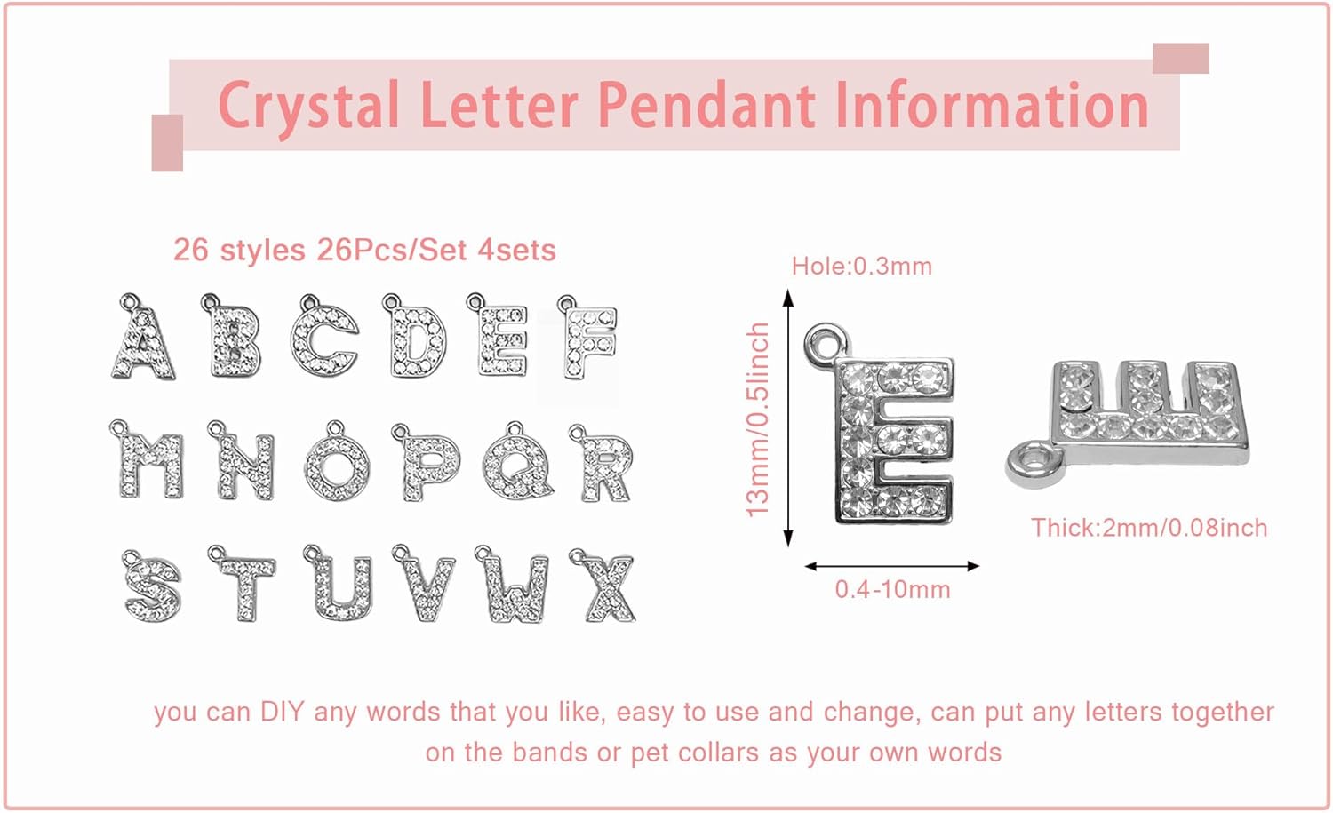 PAMIR TONG 208pcs A-Z 14mm Full Crystal Rhinestones Alphabet Letters Pendants Jump Rings for DIY Bracelets, Necklace, Jewelry Making Crafts Charms - Image 3