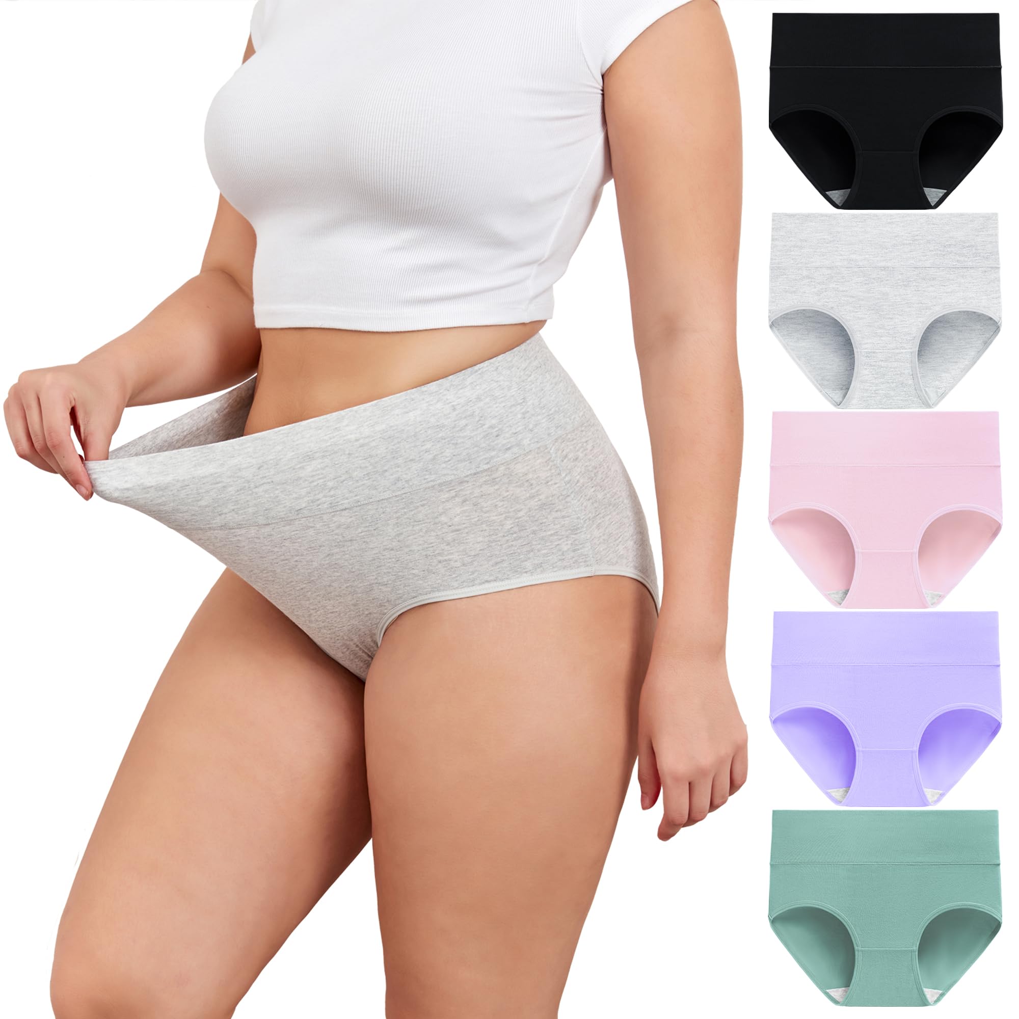 TUTUESTHER Unterhosen Damen Baumwolle Hohe Taille Unterwäsche Postpartum Underwear Stretch Slips Bequem Weich Panties 5er Pack