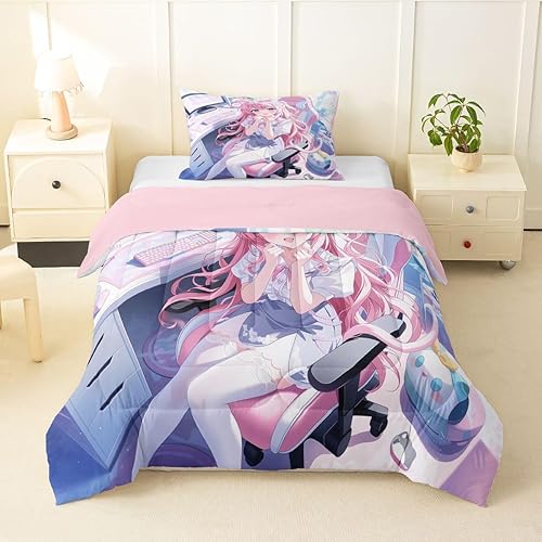 Miniatura 18 de Erosebridal Juego de edredón de sirena azul para niñas, juegos de ropa de cama de unicornio lindo individual de 2 piezas para niños, diseño