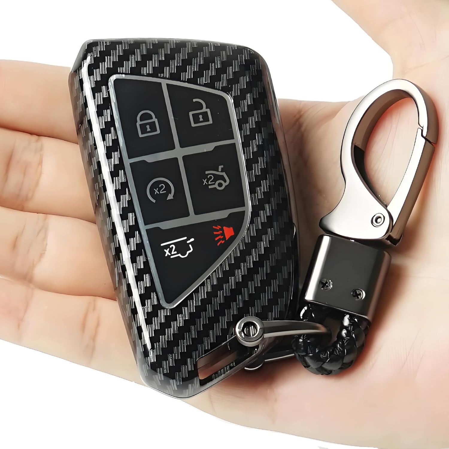 For Cadillac Key Fob Cover Carbon Fiber Pattern Key Case for 2022-24 2025 Cadillac Escalade CT5 CT6 5 6 Button Keychan