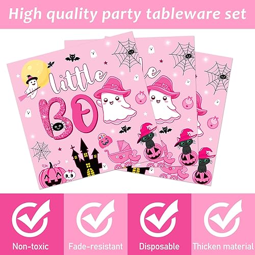 Vista 18 de ZOIIWA - Juego vajilla desechable 96 piezas de Little Boo para baby shower, suministros fiesta fantasmas para 24 invitados, platos, servilletas