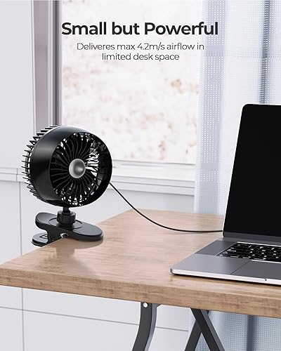 Miniatura 2 de Koonie Ventilador USB con clip, viento fuerte, ultra silencioso, pequeño ventilador de escritorio con abrazadera fuerte, ajustable de más de 360, 3