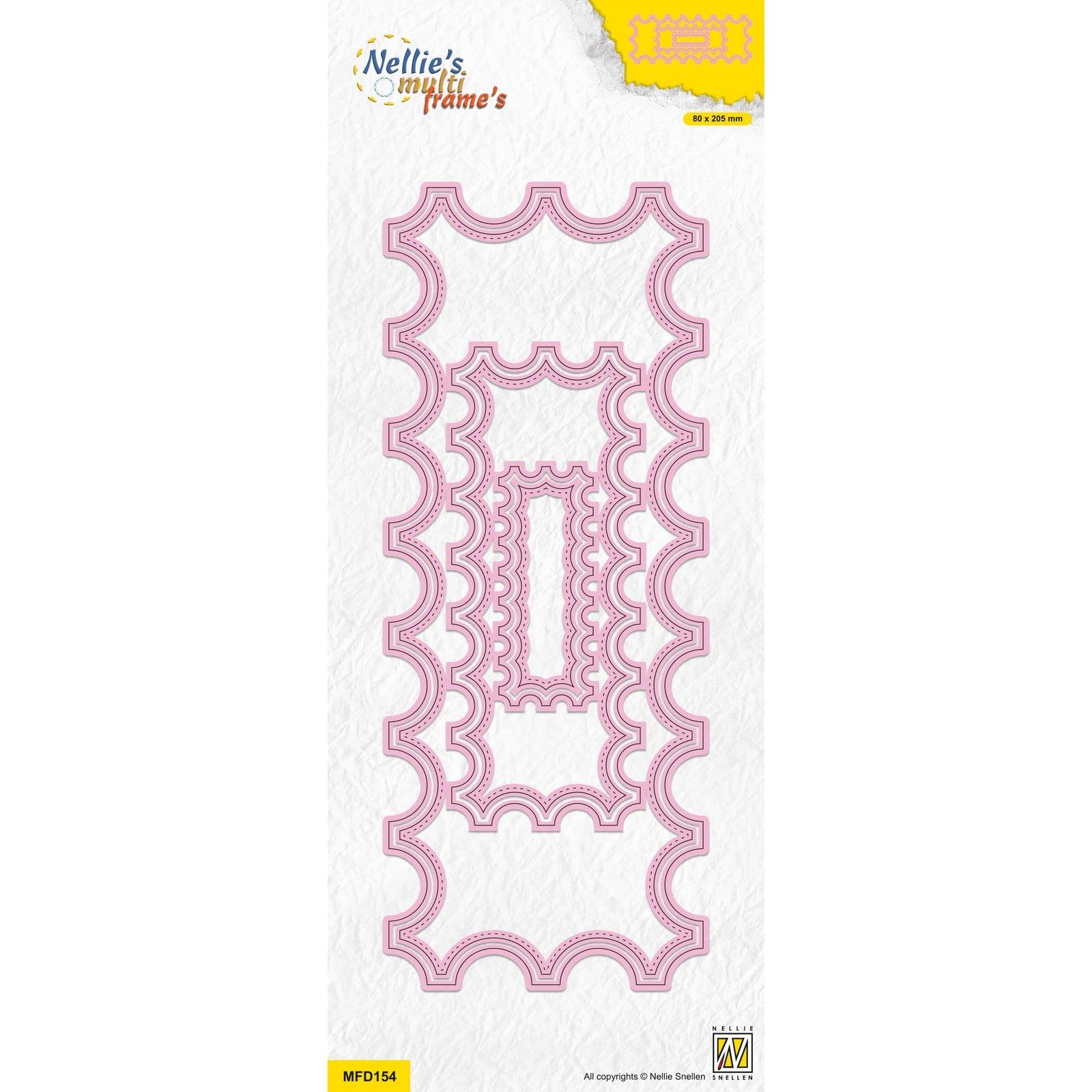 Nellie's Choice Nesting, Rectangle Multi Frame, 8 x 20.5 cm, 6 Cutting, Card Making Supplies, Metal Dies for Scrapbooking, DIY and Paper Crafts, Pink, 80x205mm