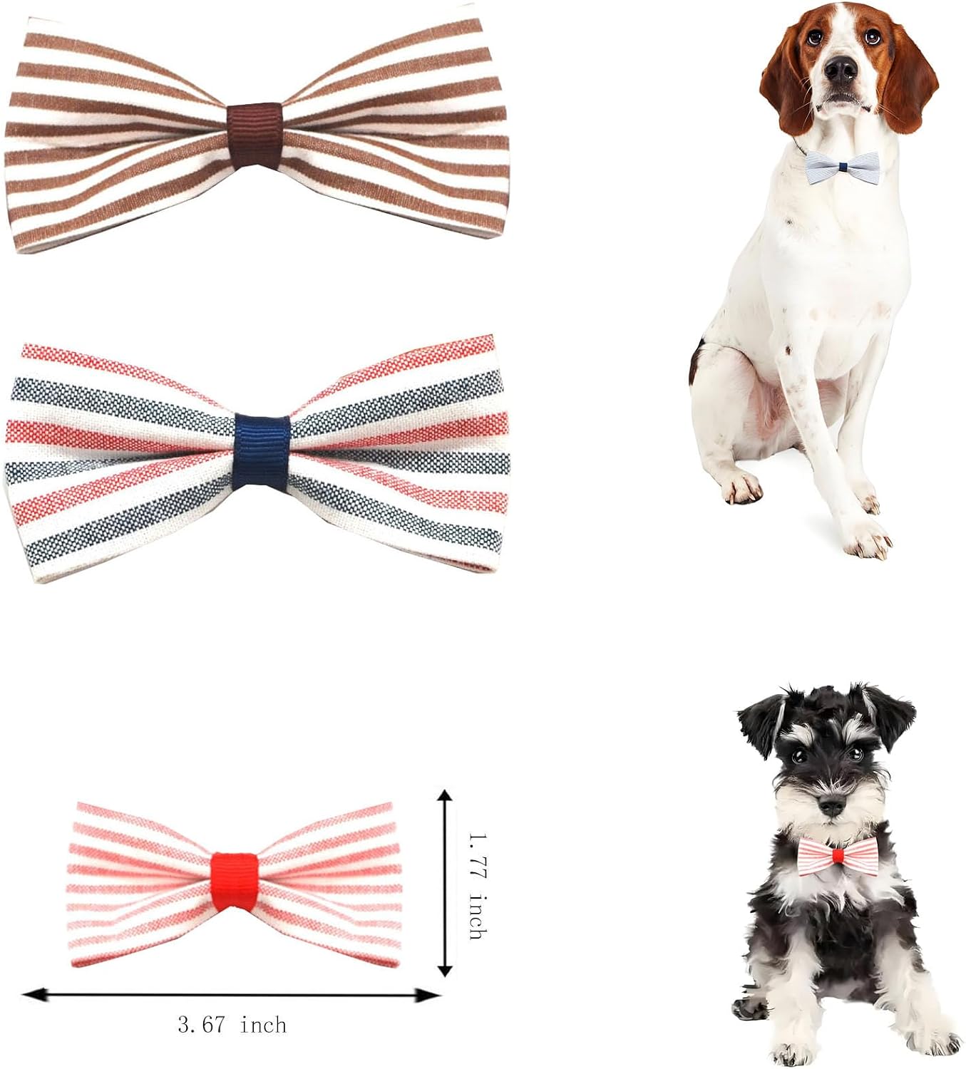 5pcs Colorful Striped Dog Bow Ties with Elastic Band-Stylish & Durable Accessories for Medium -Large Dog Cat Collar Charms Accessories for Daily Walking Parties Multiple ColorsStylish image 2